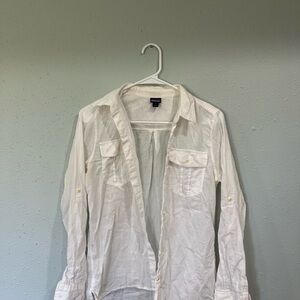 Women's White Linen Button-Up Jacket